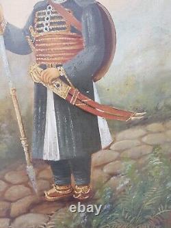 Old Vintage Antique Beautiful Maharana Pratap Hand Art Painting in Wooden Frame