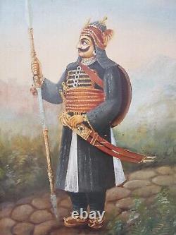 Old Vintage Antique Beautiful Maharana Pratap Hand Art Painting in Wooden Frame