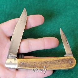 Old Vintage Antique Bone Stag Large Barehead Jack Folding Pocket Knife