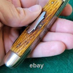 Old Vintage Antique CF Wolfertz Bone Stag Jumbo Jack Folding Pocket Knife