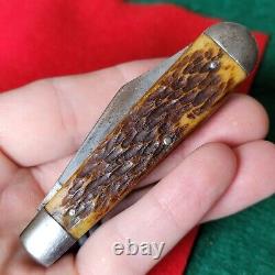 Old Vintage Antique Camillus 4 Line Bone Stag Jack Folding Pocket Knife