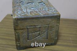 Old Vintage Antique Carved Wood Pictorial Scene Chinese Box Chest 6 x 10 x 5
