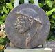 Old Vintage Antique Cast Iron Plaque Depicting The Head Of A French Miner