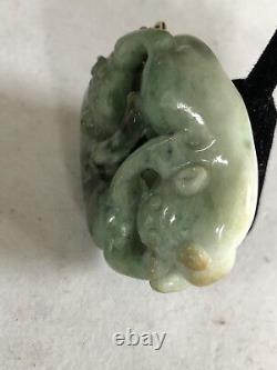 Old Vintage Antique Chinese Carved Jade Double Cats Pendant, Finely Carved
