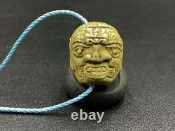 Old Vintage Antique Fierce Wrathful Deity Figure Head Amulet Bead In Turquoise