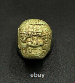 Old Vintage Antique Fierce Wrathful Deity Figure Head Amulet Bead In Turquoise