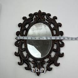 Old Vintage Antique French Wood Carved Wall Mirror Ornate Oval Victorian Goth