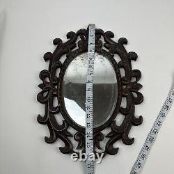 Old Vintage Antique French Wood Carved Wall Mirror Ornate Oval Victorian Goth