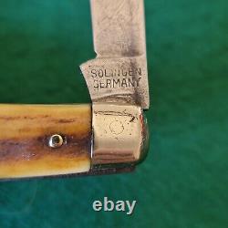 Old Vintage Antique German Large Stag Stockman Folding Pocket Knife