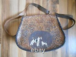 Old Vintage Antique Hand Tooled Leather Purse Handbag Wire Smooth Fox Terrier