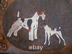 Old Vintage Antique Hand Tooled Leather Purse Handbag Wire Smooth Fox Terrier