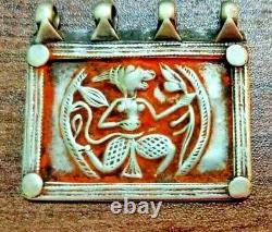 Old Vintage Antique Handcrafted Tribal Hindu God Hanuman Silver Metal Pendant