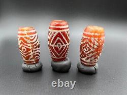 Old Vintage Antique Himalayan Etched Pained Carnelian Agate Beads Pendant
