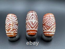 Old Vintage Antique Himalayan Etched Pained Carnelian Agate Beads Pendant