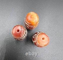 Old Vintage Antique Himalayan Style Etched Pained Carnelian Agate Beads Pendant