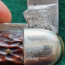 Old Vintage Antique Iriquois Utica Bone Stag Easy Open Jack Pocket Knife