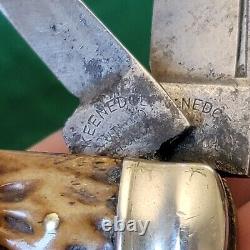 Old Vintage Antique Keen Edge USA Bone Stag Swayback Jack Pocket Knife