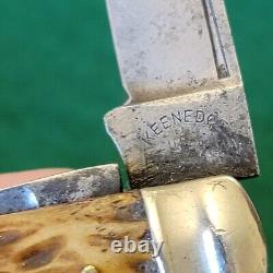 Old Vintage Antique Keen Edge USA Bone Stag Swayback Jack Pocket Knife