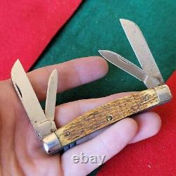 Old Vintage Antique Queen Steel Bone Stag Congress Folding Pocket Knife