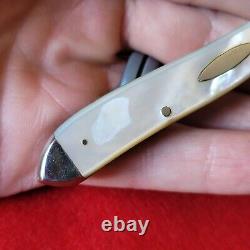 Old Vintage Antique Rich Con Pearl Dogleg Jack Pocket Knife With Etch