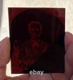 Old Vintage Antique Ruby Red Ambrotype Photo Pretty Beautiful Cute Young Girl