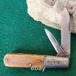 Old Vintage Antique Russell Bine Stag Barlow Jack Folding Pocket Knife