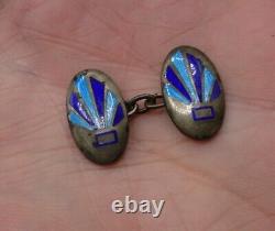 Old Vintage/Antique Silver Cufflinks Blue Enamel. Beautiful Design. Free UK P&P