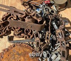 Old Vintage Antique Steampunk Lot Iron Gear Sprocket Chains Blades Nuts Bolts ++