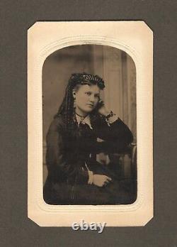 Old Vintage Antique Tintype Photo Pretty Beautiful Young Lady Teen Girl with Curls