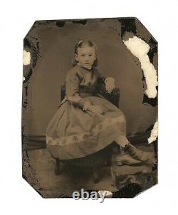 Old Vintage Antique Tintype Photo Pretty Cute Young Lady Adorable Victorian Girl