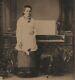 Old Vintage Antique Tintype Photo Young Lady & Musical Instrument Steinway Piano