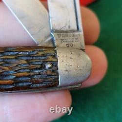 Old Vintage Antique Ulster Knife Co Bone Stag Cattle Pocket Knife