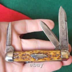 Old Vintage Antique Ulster Knife Co Bone Stag Swell Center Cattle Pocket Knife