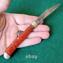 Old Vintage Antique Utica Fancy Celluloid Slimline Trapper Jack Pocket Knife