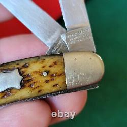 Old Vintage Antique Winchester Trademark 3973 Bone Stag Stockman Pocket Knife