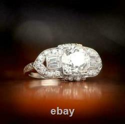Old Vintage Art Deco 3.17Ct Round Diamond Engagement Antique Ring 14k White Gold
