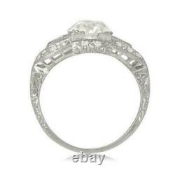Old Vintage Art Deco 3.17Ct Round Diamond Engagement Antique Ring 14k White Gold