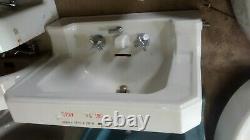 Old Vintage Art Deco White Standard Bathroom Sink Original Porcelain Faucet