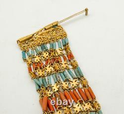 Old Vintage Chinese Republic Period Gilded Silver Filligree Red Blue Stones