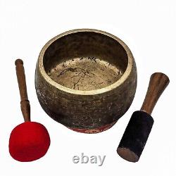 Old Vintage Handmade Antique Mani Yoga Singing Bowl Tibetan Mallet Sound Healing
