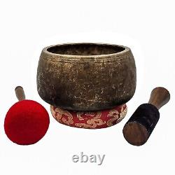 Old Vintage Handmade Antique Mani Yoga Singing Bowl Tibetan Mallet Sound Healing