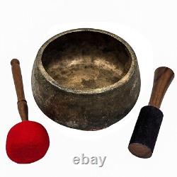 Old Vintage Handmade Antique Mani Yoga Singing Bowl Tibetan Mallet Sound Therapy