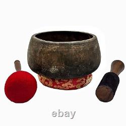 Old Vintage Handmade Antique Mani Yoga Singing Bowl Tibetan Mallet Sound Therapy