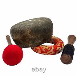 Old Vintage Handmade Antique Mani Yoga Singing Bowl Tibetan Mallet Sound Therapy