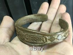 Old Vintage Hindu Religious Hand Carved Brass Jai Shri Mahakal Hand Bracelet