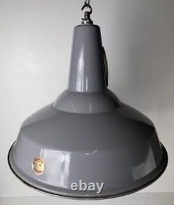 Old Vintage Industrial Grey Enamel Factory Shade