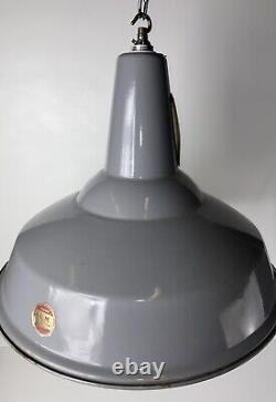 Old Vintage Industrial Grey Enamel Factory Shade