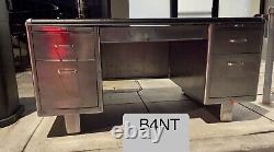 Old Vintage Industrial Steel Tanker Desk with Brushed Raw Finish