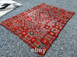 Old Vintage Moroccan Handmade Boujad Boujaad Beni ourain carpet Rug 6.6 x 9.6 ft