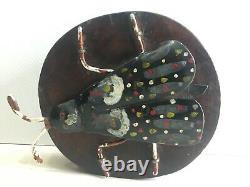 Old Vintage Rare Handmade Iron Fly Figure Wooden Paper weight Collectible